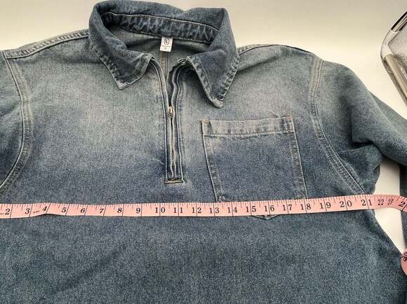 Women's Oversized Quarter-Zip Acid Wash Casual Denim Jean Mini Dress Sz small - Picture 6 of 7